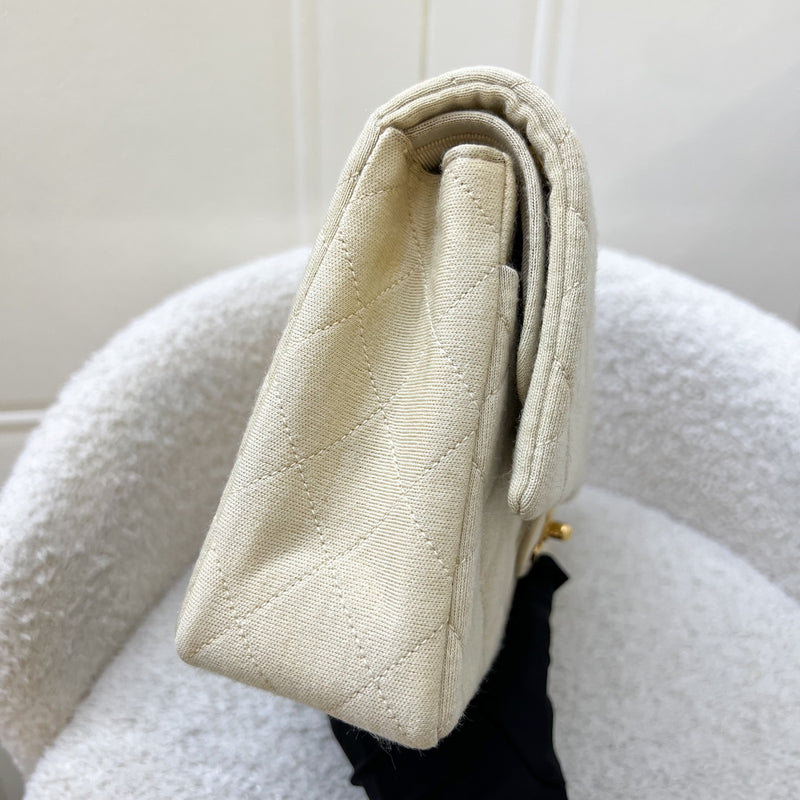 Chanel Vintage Small / Medium Flap with Bijoux Chain in Oatmeal Beige Jersey and 24K GHW