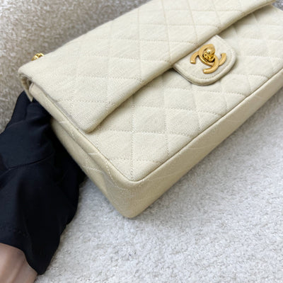 Chanel Vintage Small / Medium Flap with Bijoux Chain in Oatmeal Beige Jersey and 24K GHW