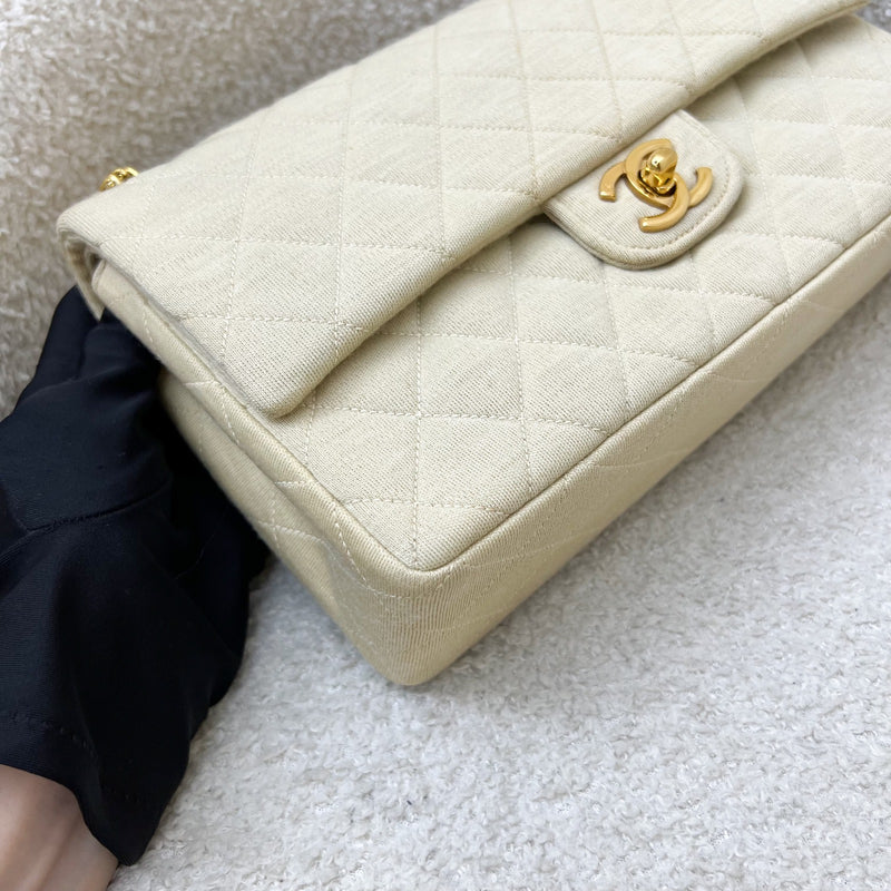 Chanel Vintage Small / Medium Flap with Bijoux Chain in Oatmeal Beige Jersey and 24K GHW