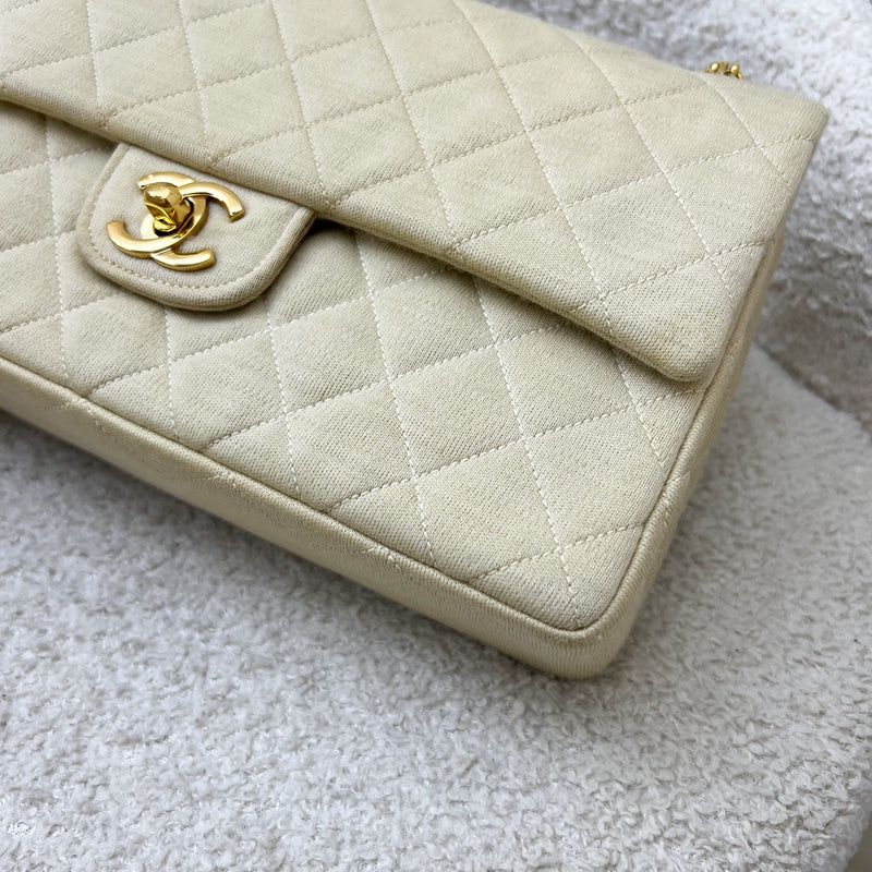 Chanel Vintage Small / Medium Flap with Bijoux Chain in Oatmeal Beige Jersey and 24K GHW
