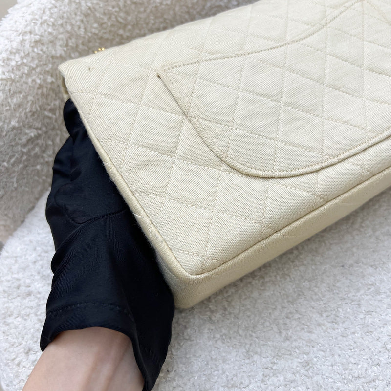 Chanel Vintage Small / Medium Flap with Bijoux Chain in Oatmeal Beige Jersey and 24K GHW