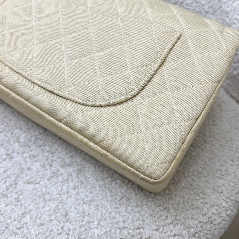 Chanel Vintage Small / Medium Flap with Bijoux Chain in Oatmeal Beige Jersey and 24K GHW