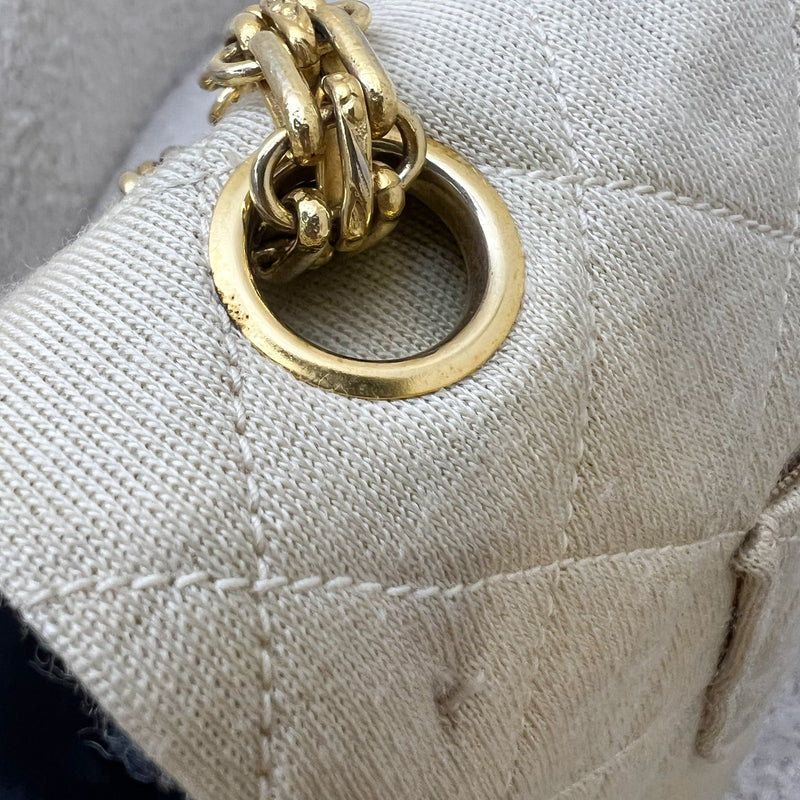 Chanel Vintage Small / Medium Flap with Bijoux Chain in Oatmeal Beige Jersey and 24K GHW