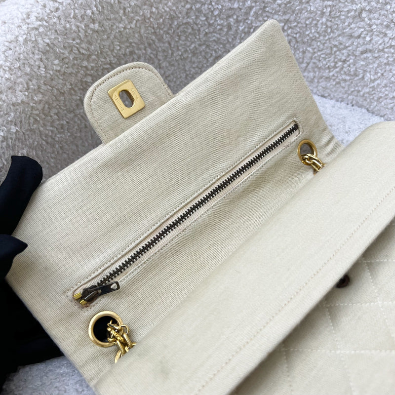 Chanel Vintage Small / Medium Flap with Bijoux Chain in Oatmeal Beige Jersey and 24K GHW