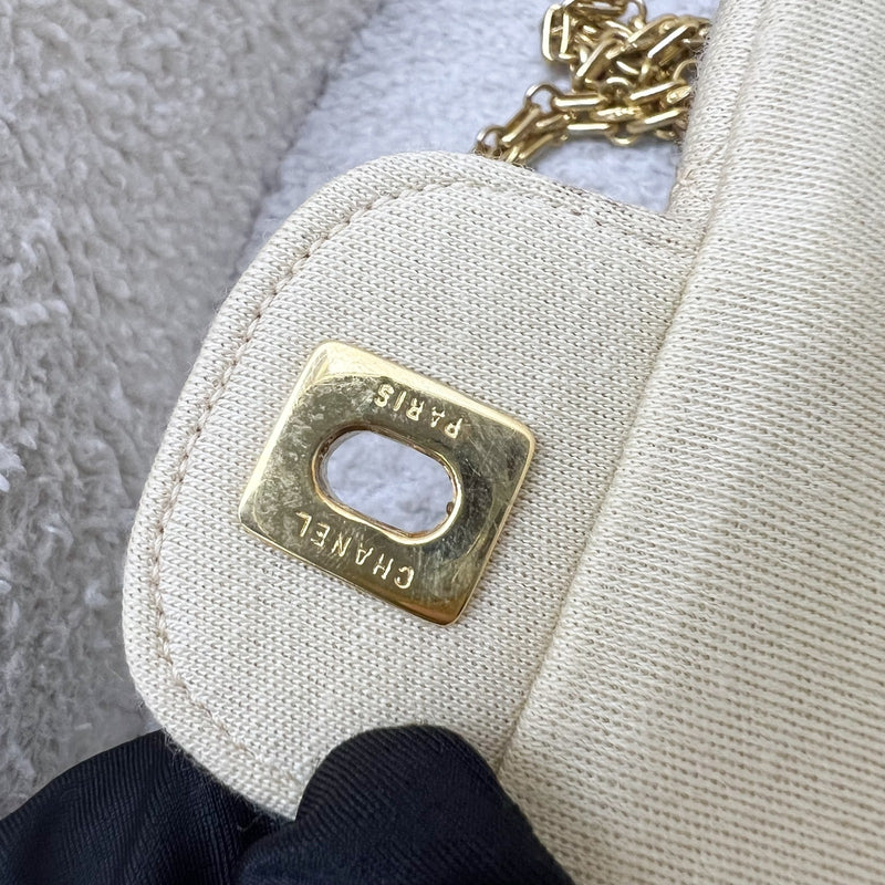 Chanel Vintage Small / Medium Flap with Bijoux Chain in Oatmeal Beige Jersey and 24K GHW