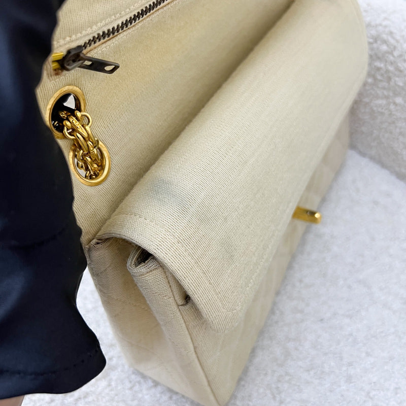 Chanel Vintage Small / Medium Flap with Bijoux Chain in Oatmeal Beige Jersey and 24K GHW