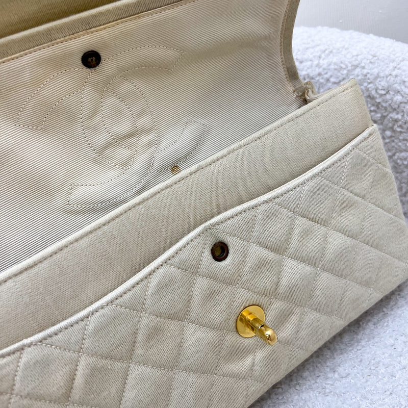 Chanel Vintage Small / Medium Flap with Bijoux Chain in Oatmeal Beige Jersey and 24K GHW