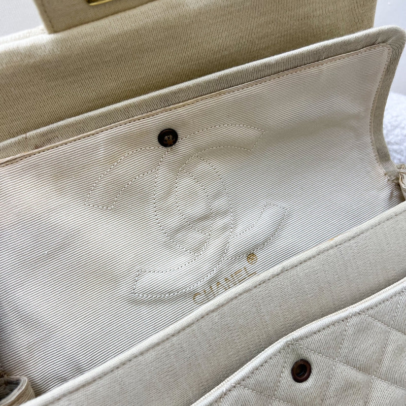 Chanel Vintage Small / Medium Flap with Bijoux Chain in Oatmeal Beige Jersey and 24K GHW