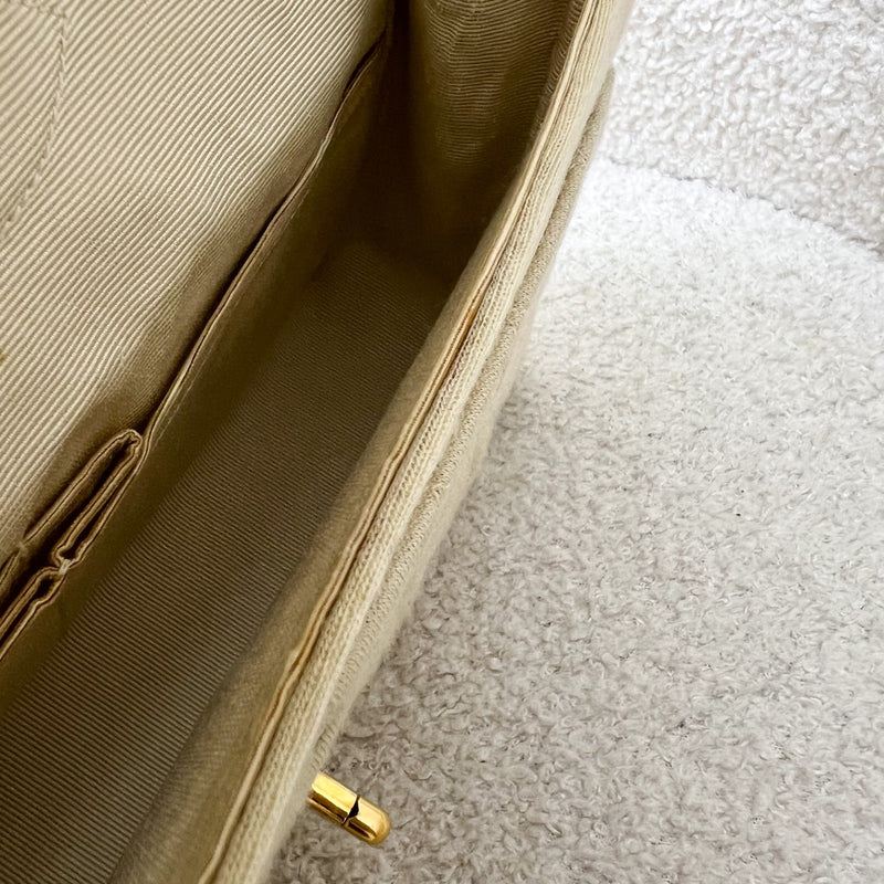 Chanel Vintage Small / Medium Flap with Bijoux Chain in Oatmeal Beige Jersey and 24K GHW