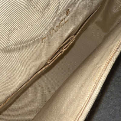 Chanel Vintage Small / Medium Flap with Bijoux Chain in Oatmeal Beige Jersey and 24K GHW