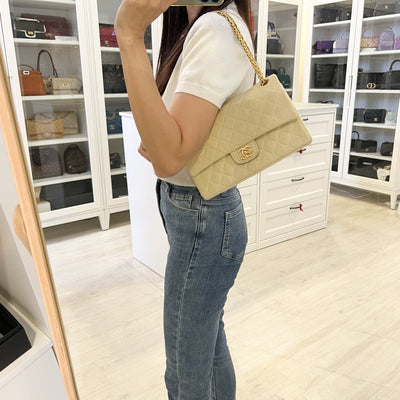 Chanel Vintage Small / Medium Flap with Bijoux Chain in Oatmeal Beige Jersey and 24K GHW