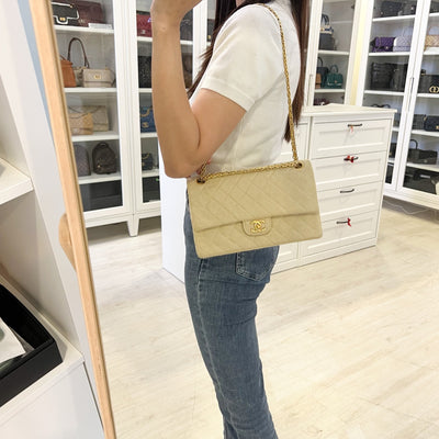 Chanel Vintage Small / Medium Flap with Bijoux Chain in Oatmeal Beige Jersey and 24K GHW