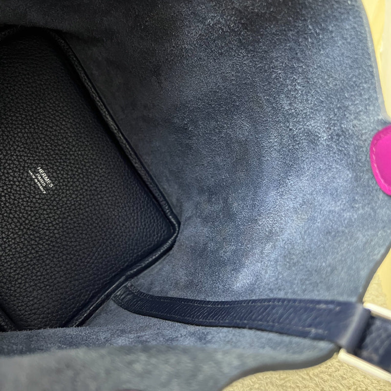 Hermes Picotin 18 in Blue Nuit Clemence Leather, Rose Pourpre Swift Handles and PHW