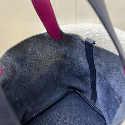 Hermes Picotin 18 in Blue Nuit Clemence Leather, Rose Pourpre Swift Handles and PHW