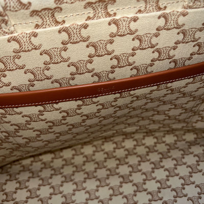 Celine Large Cabas Thais Tote Bag in Triomphe Print Canvas with Brown Leather Logo