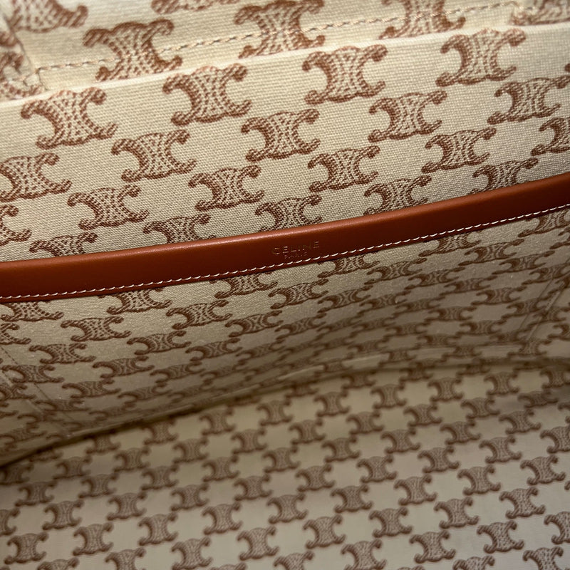 Celine Large Cabas Thais Tote Bag in Triomphe Print Canvas with Brown Leather Logo