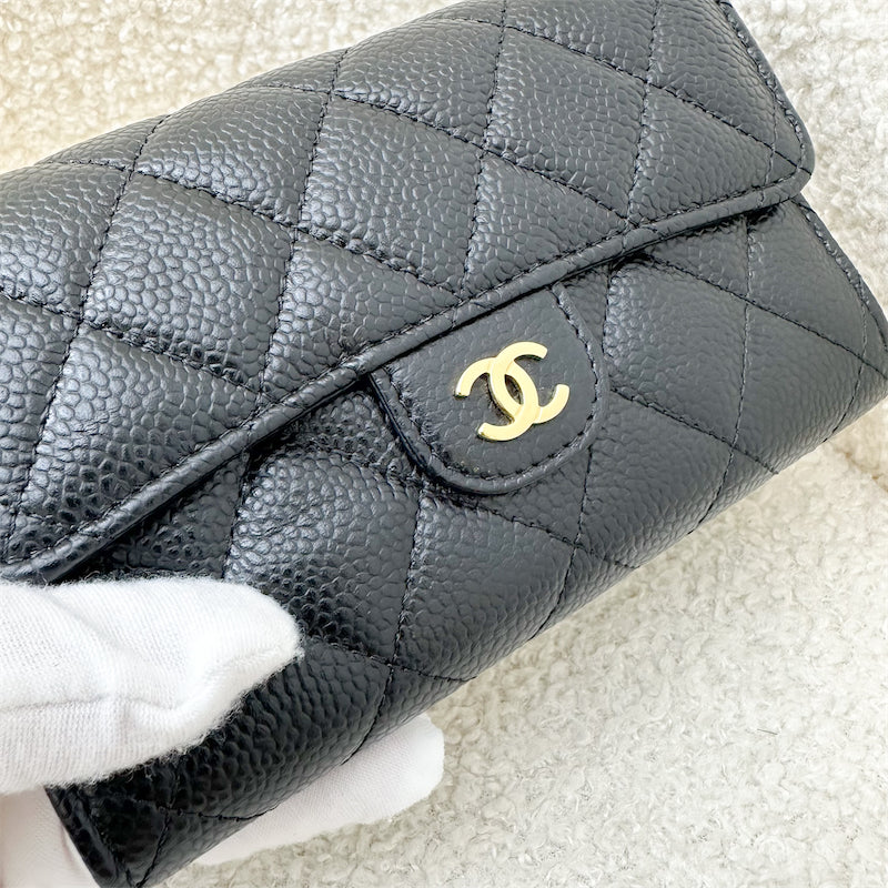 Chanel Classic Medium Trifold Wallet in Black Caviar and LGHW