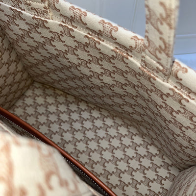 Celine Large Cabas Thais Tote Bag in Triomphe Print Canvas with Brown Leather Logo