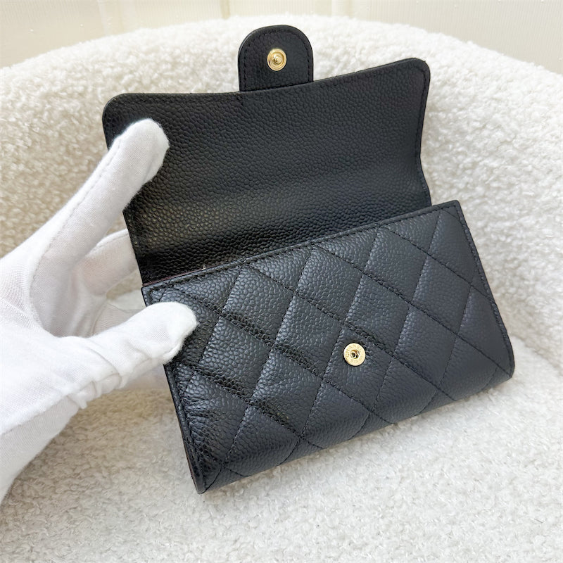 Chanel Classic Medium Trifold Wallet in Black Caviar and LGHW