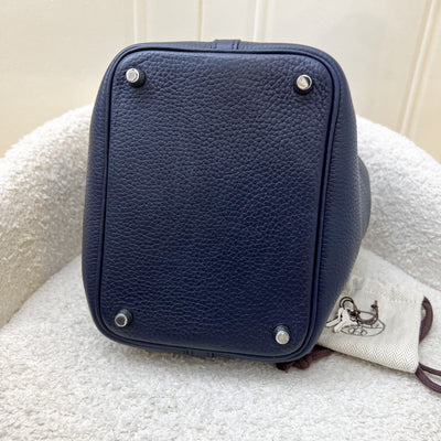 Hermes Picotin 18 in Blue Nuit Clemence Leather, Rose Pourpre Swift Handles and PHW