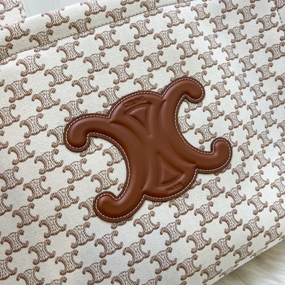 Celine Large Cabas Thais Tote Bag in Triomphe Print Canvas with Brown Leather Logo