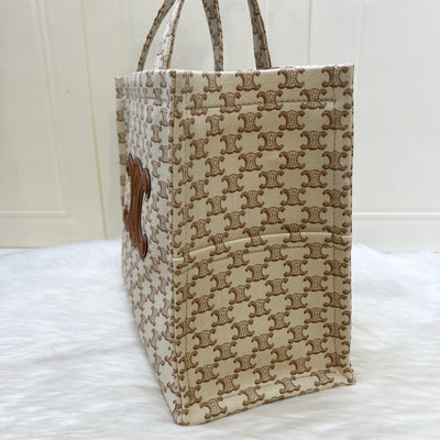 Celine Large Cabas Thais Tote Bag in Triomphe Print Canvas with Brown Leather Logo