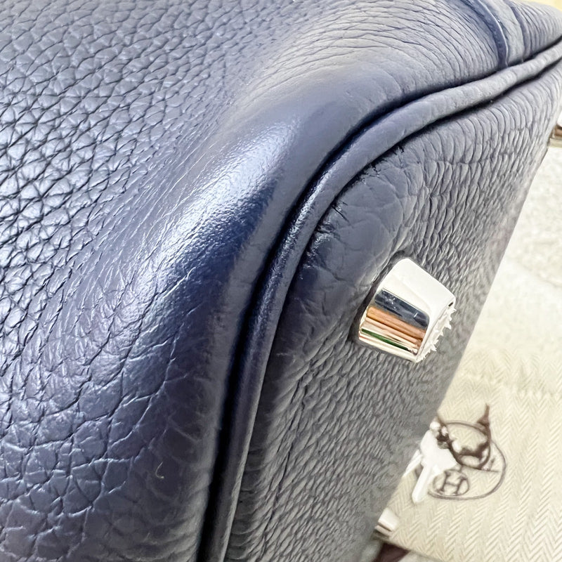 Hermes Picotin 18 in Blue Nuit Clemence Leather, Rose Pourpre Swift Handles and PHW