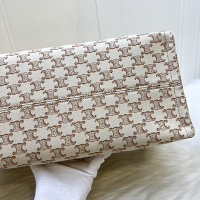 Celine Large Cabas Thais Tote Bag in Triomphe Print Canvas with Brown Leather Logo