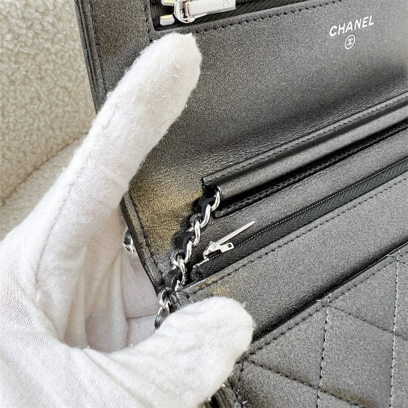 Chanel Classic Wallet on Chain WOC in Iridescent Grey Calfskin SHW