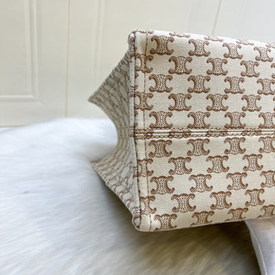 Celine Large Cabas Thais Tote Bag in Triomphe Print Canvas with Brown Leather Logo