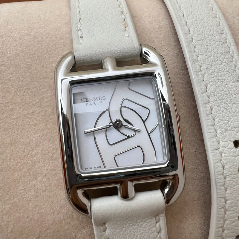 Hermes Cape Cod Double Tour Chaine D’Ancre Watch White Blanc / Steel