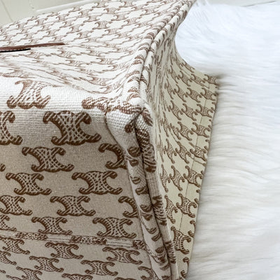 Celine Large Cabas Thais Tote Bag in Triomphe Print Canvas with Brown Leather Logo