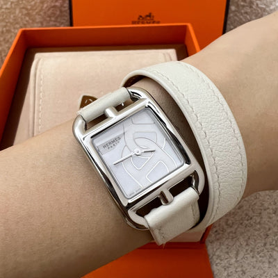 Hermes Cape Cod Double Tour Chaine D’Ancre Watch White Blanc / Steel