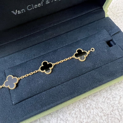 Van Cleef & Arpels VCA Vintage Alhambra 5 Motifs Onyx Bracelet in 18K Yellow Gold