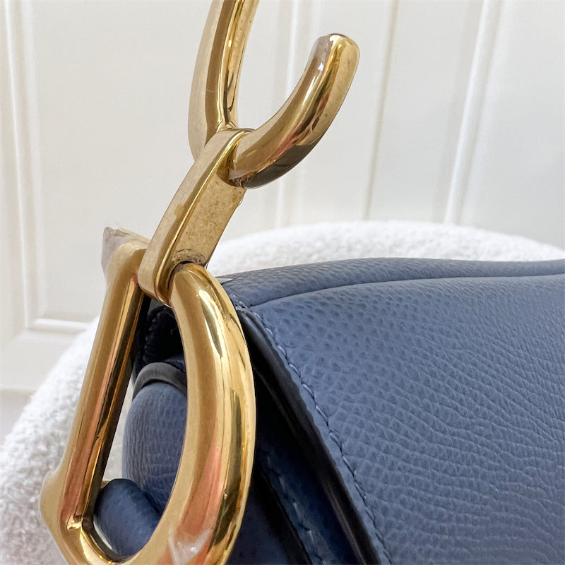 Dior Medium Saddle Bag in Blue Grained Calfskin and AGHW