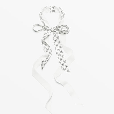 Chanel 25K Slim Bandeau with Black Logo in White Silk