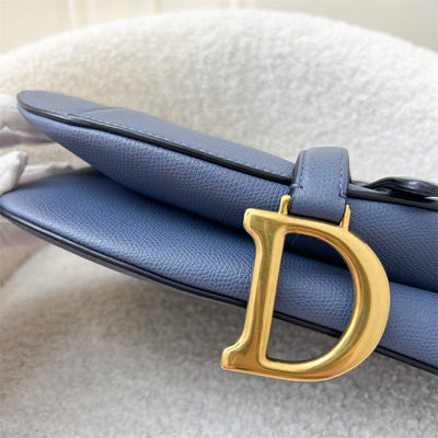 Dior Medium Saddle Bag in Blue Grained Calfskin and AGHW
