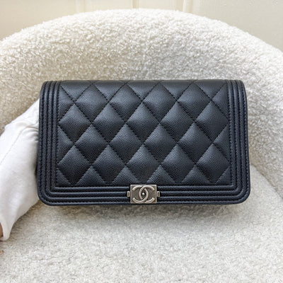 Chanel Boy Wallet on Chain WOC in Black Caviar and RHW