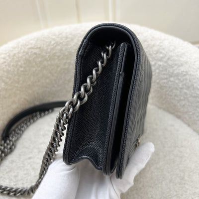 Chanel Boy Wallet on Chain WOC in Black Caviar and RHW