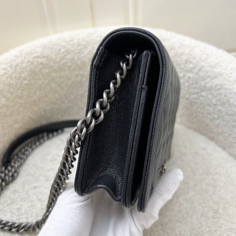 Chanel Boy Wallet on Chain WOC in Black Caviar and RHW