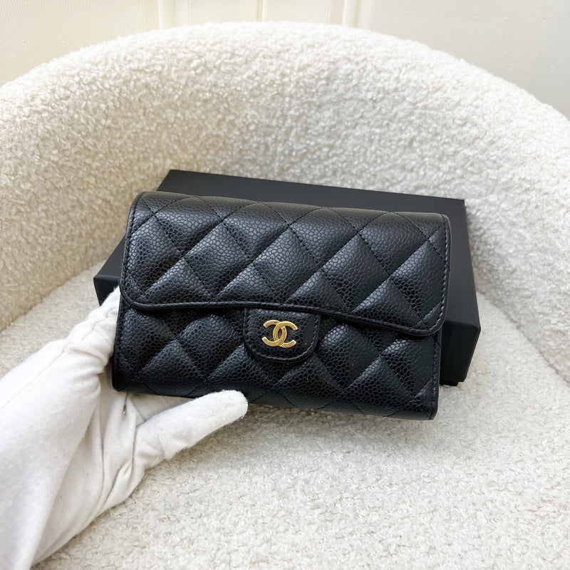 Chanel Classic Medium Trifold Wallet in Black Caviar and LGHW (Model: AP0232)