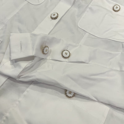 Chanel 25K Jacket with CC Logo Buttons in White Cotton Poplin Sz 36 (Model: P80582)