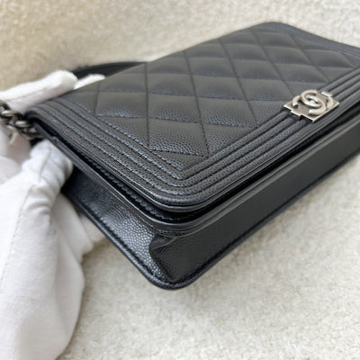 Chanel Boy Wallet on Chain WOC in Black Caviar and RHW