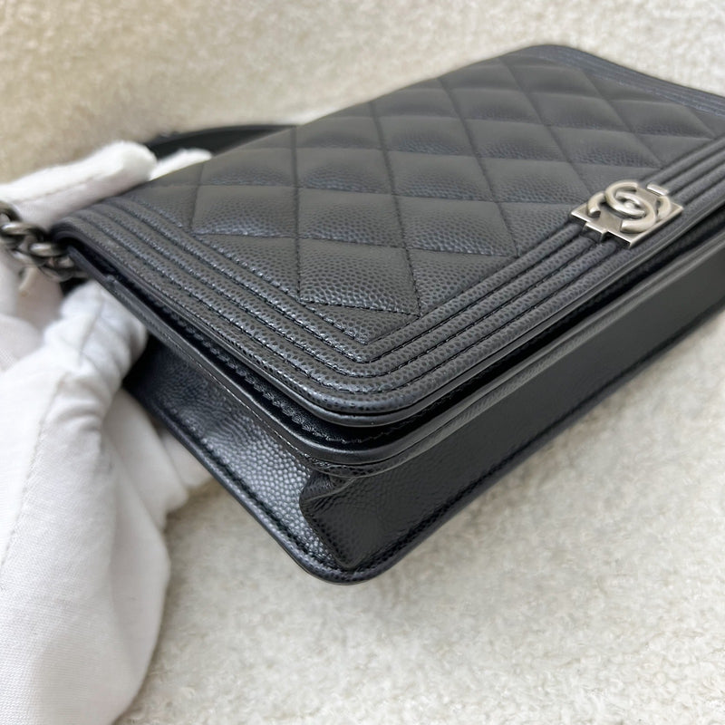 Chanel Boy Wallet on Chain WOC in Black Caviar and RHW