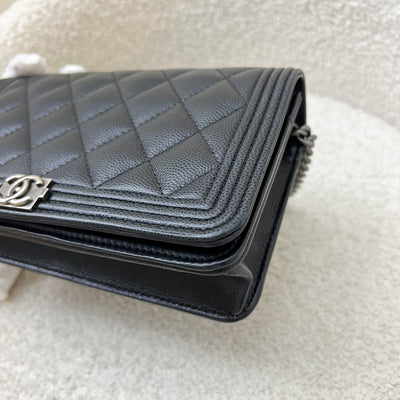 Chanel Boy Wallet on Chain WOC in Black Caviar and RHW