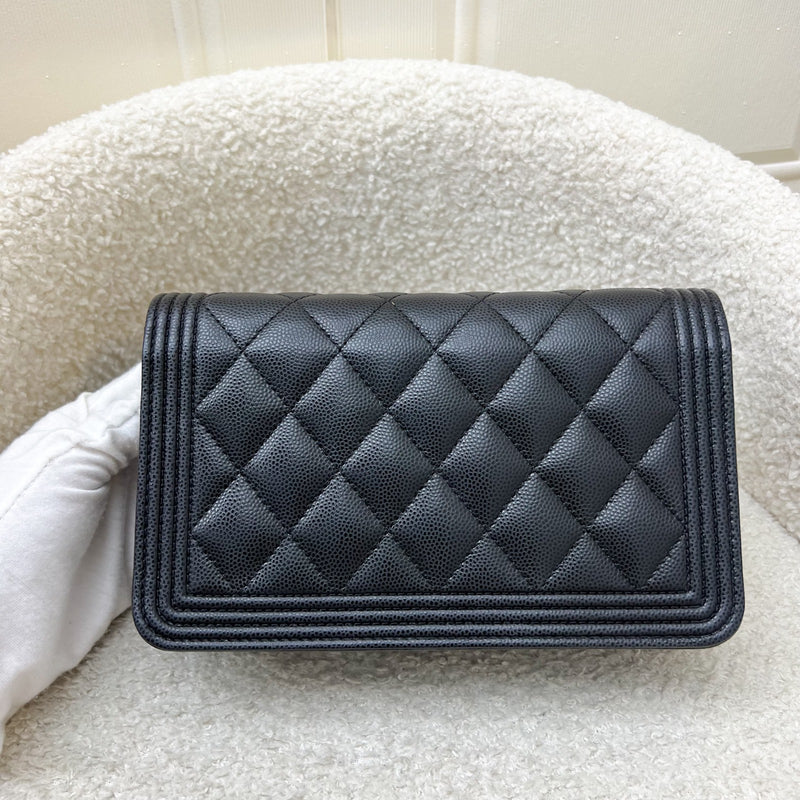 Chanel Boy Wallet on Chain WOC in Black Caviar and RHW