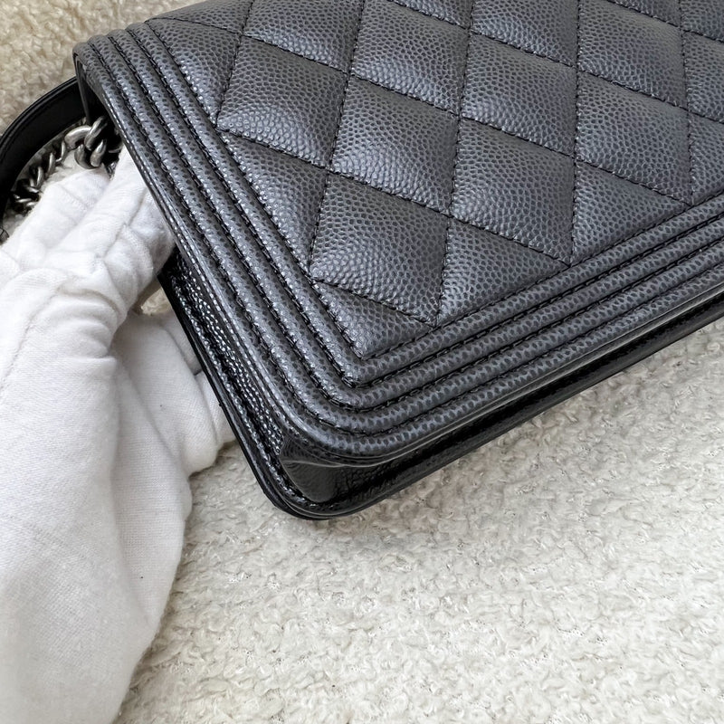 Chanel Boy Wallet on Chain WOC in Black Caviar and RHW
