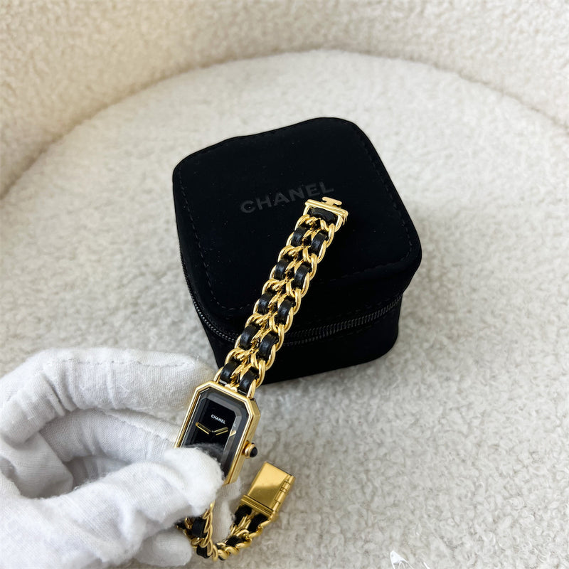 Chanel Vintage Premiere Watch in 24K GHW and Black Leather Size M
