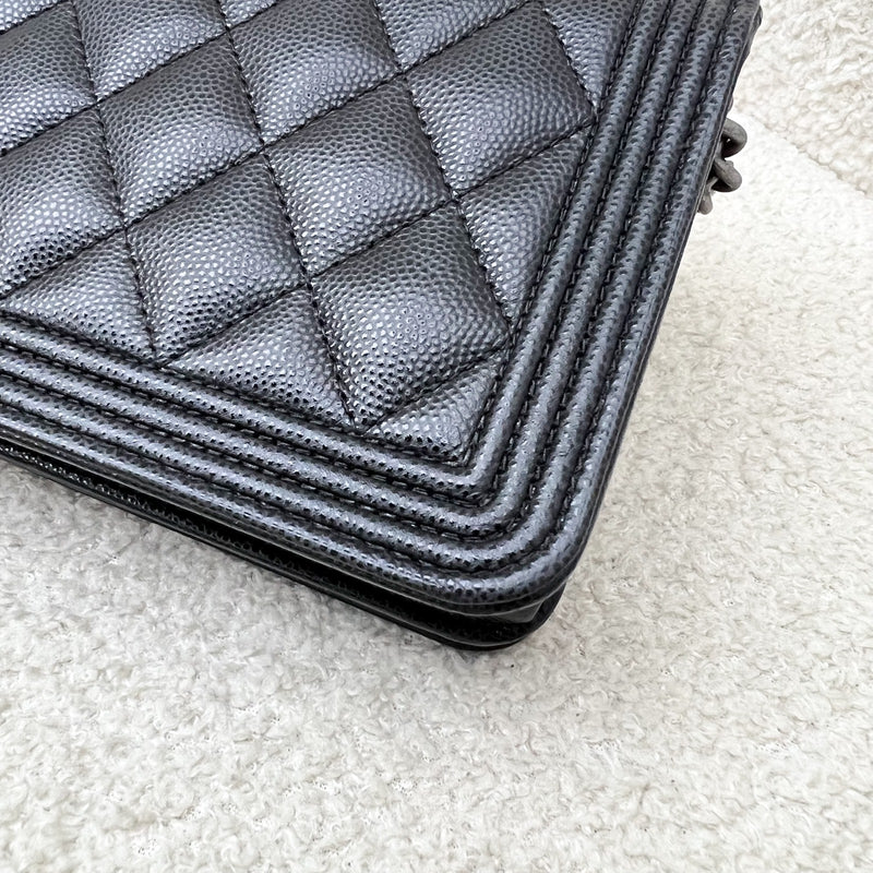 Chanel Boy Wallet on Chain WOC in Black Caviar and RHW