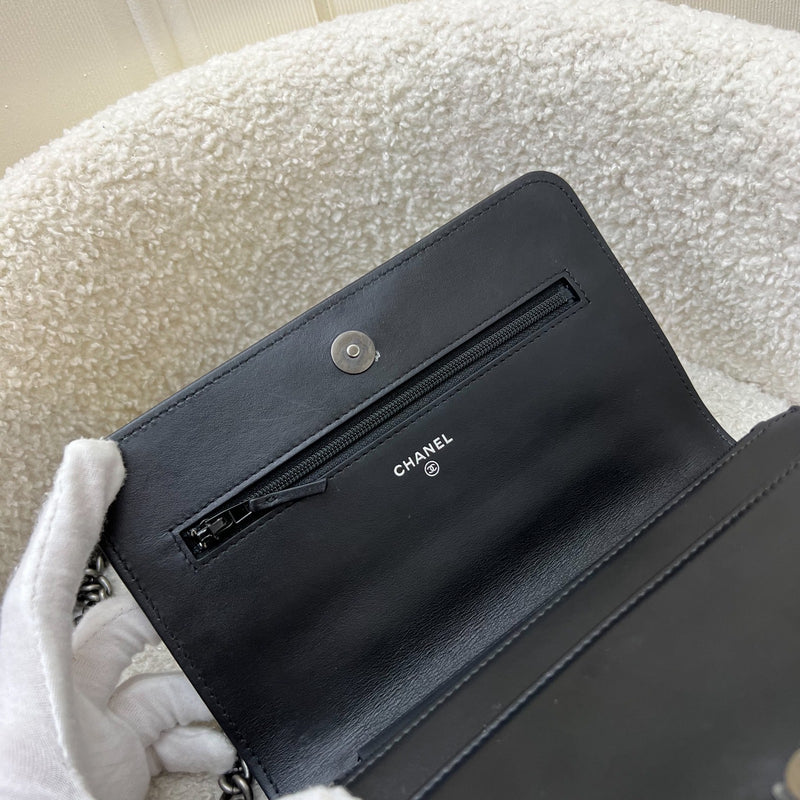 Chanel Boy Wallet on Chain WOC in Black Caviar and RHW